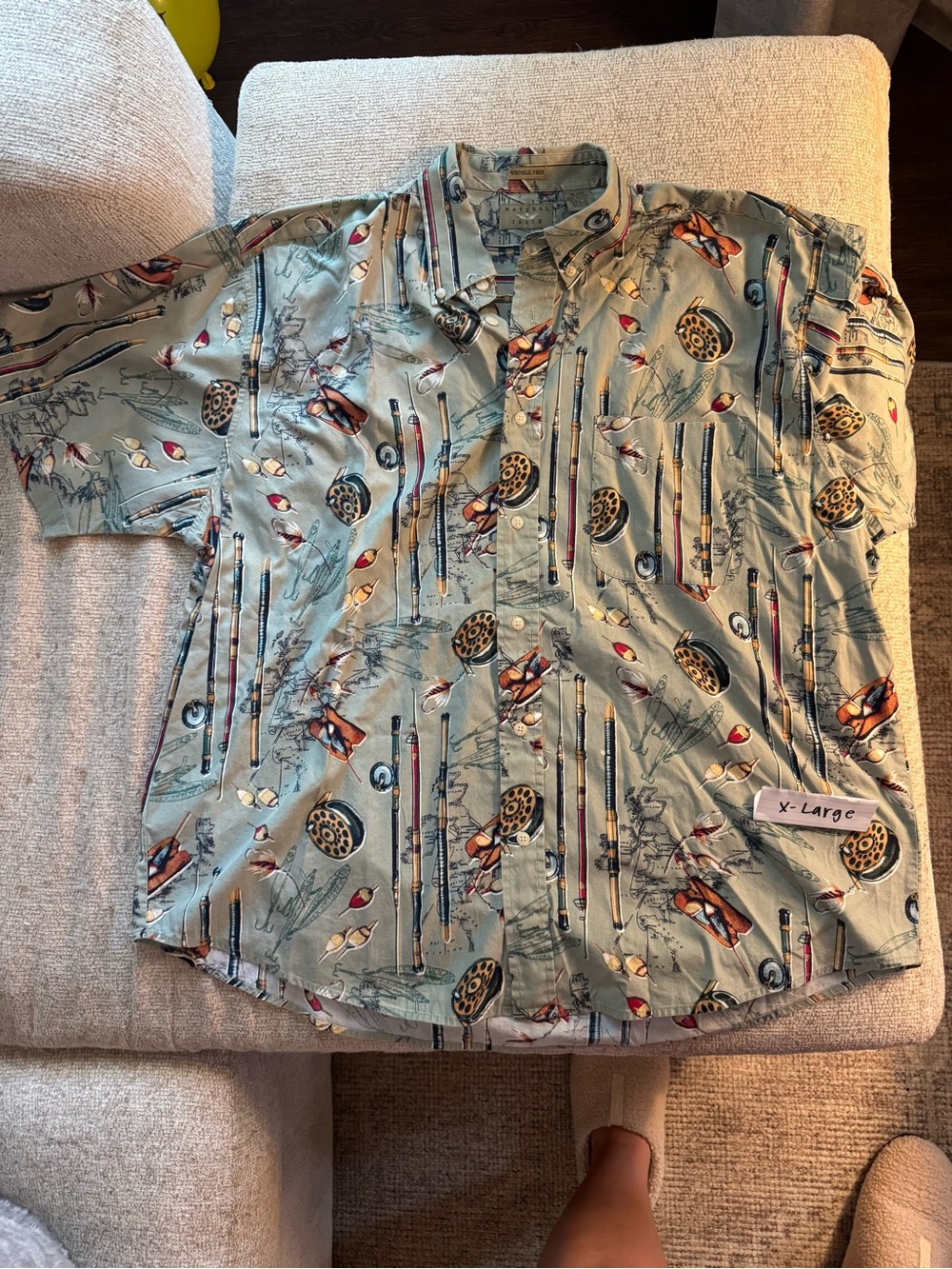 Men's Casual Fishing-Print Button-Down Shirt